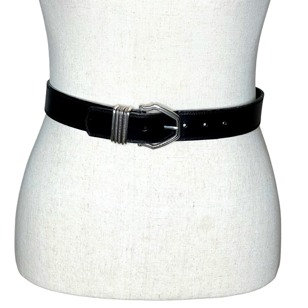 BRIGHTON Retro Classic Black Leather with Silvertone Buckle SZ M